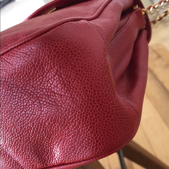 SOLD RARE Vintage Red Caviar Messenger Bag Gold HW - Picture 10 of 16